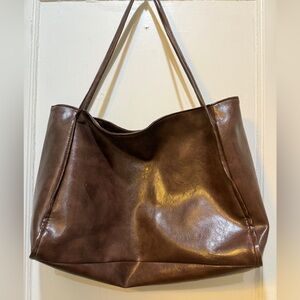 Rich Brown Faux Leather Tote Bag
